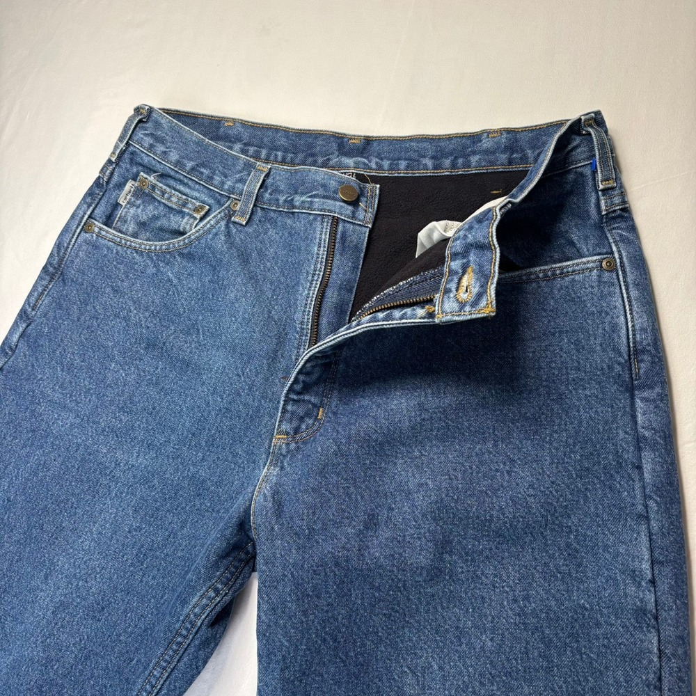 VTG Carhartt Jeans B155 DST Men 36x30 Fits 34x30 Blue Fleece Lined Relaxed Denim